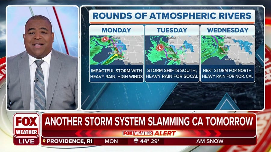 Rounds of atmospheric rivers to slam California