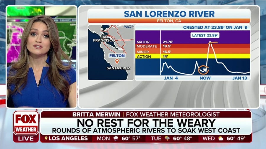 San Lorenzo River rapidly rising as atmospheric river soaks CA