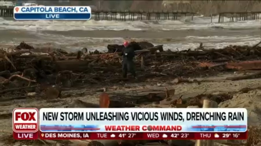 Mass amounts of debris pushed to shoreline in Capitola Beach, CA