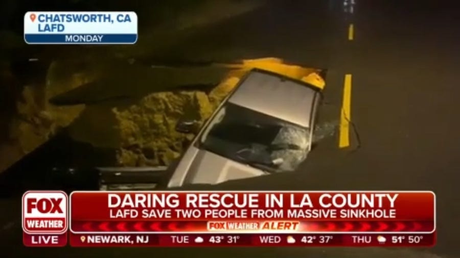 Two people taken to hospital following car being swallowed by sinkhole in CA