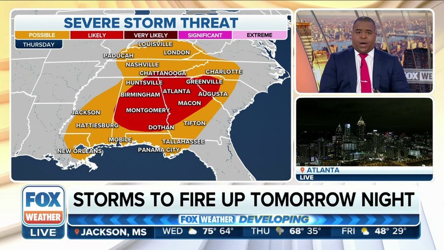 Southeast faces severe weather threat on Thursday, primarily Alabama and Georgia