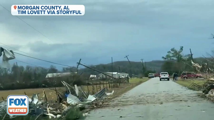 Tornado-warned storm plows through Morgan County, Alabama