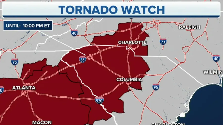 Tornado Watch issued for GA, SC, NC until late Thursday evening
