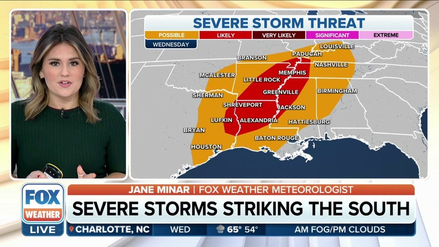 Severe storms, including possible tornadoes, eye the South on Wednesday