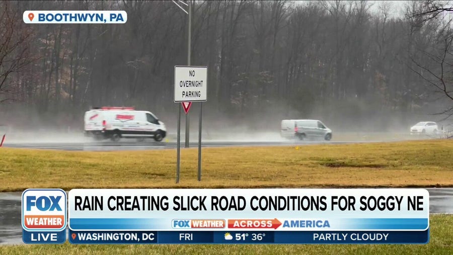 Slick road conditions in Northeast during soaker