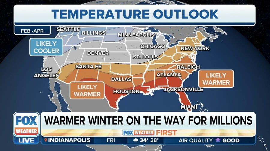 NOAA outlook: Millions across U.S. could see warmer, wetter weather as winter ends