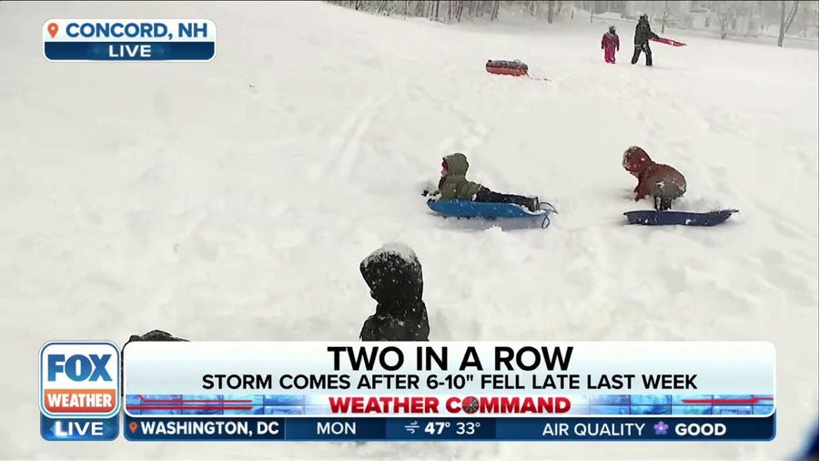 Residents out enjoying the snow in Concord, NH as winter storm moves through