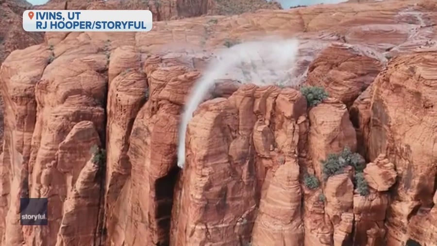 Drone video captures rare reverse waterfall in Utah