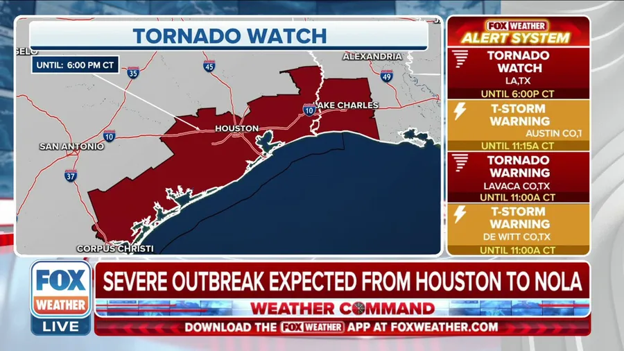 Tornado Watch issued for parts of TX, including Houston, and southwestern Louisiana