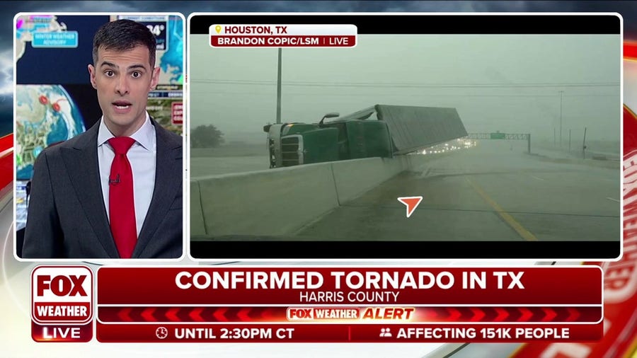 Tractor-trailer flipped over on interstate during tornado-warned storm