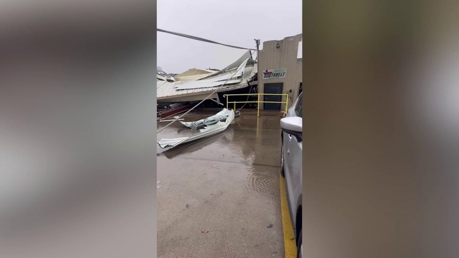 Storm destroys buildings in Pasadena, Texas