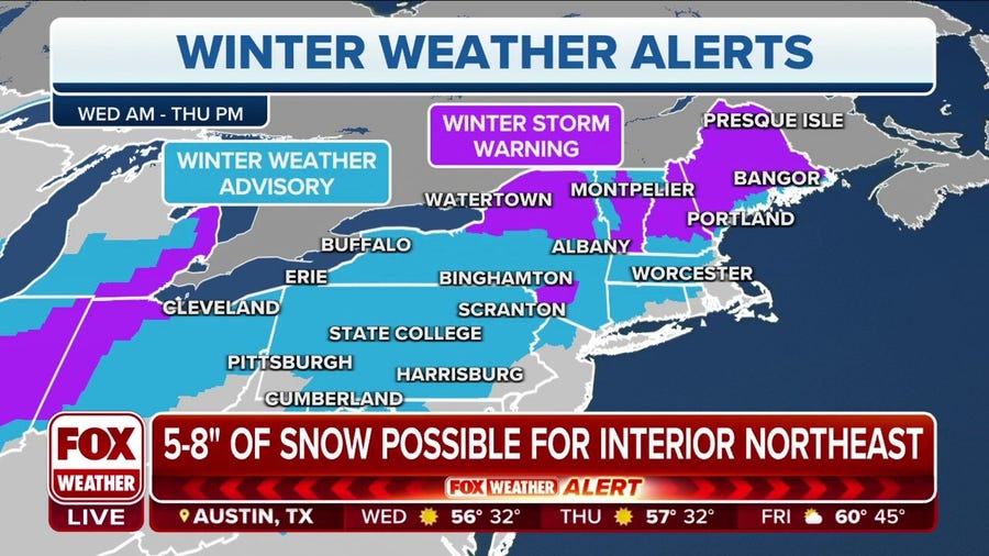 Winter storm to bring plowable snow to parts of interior Northeast