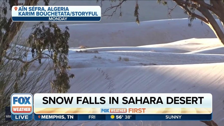 Sahara Desert in Africa covered in frost after snowfall
