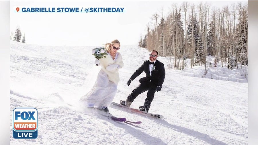 Newlyweds take to the slopes to get married, wedding photos go viral