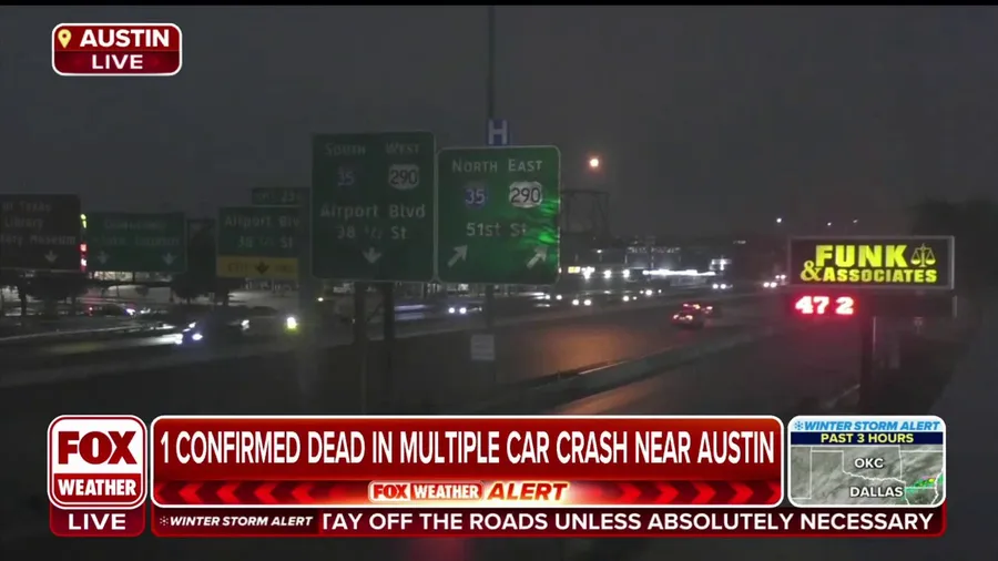 One person dead after multi-vehicle crash due to icy conditions in Austin, TX