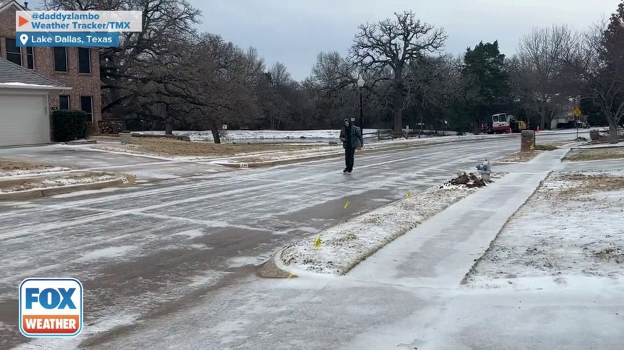 Texas man ice skates down frozen road