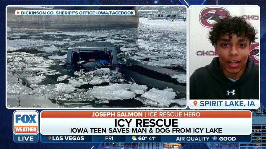 Teen rescues elderly man, dog from icy Iowa lake
