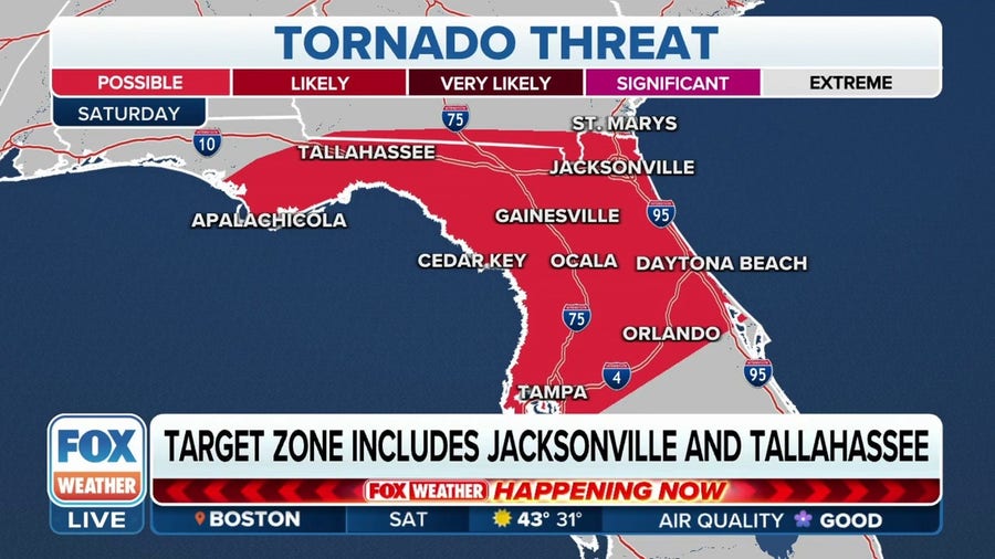 Florida tornado threat Saturday includes Jacksonville, Tallahassee