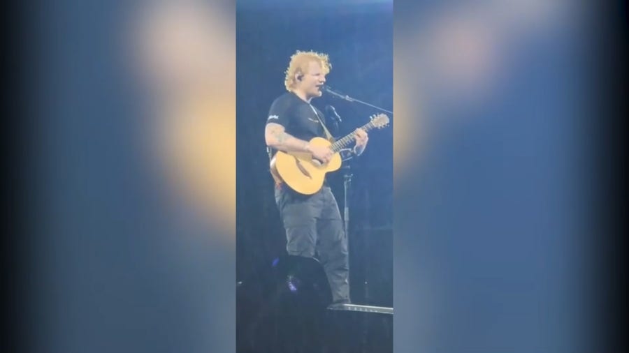 Ed Sheeran performs in New Zealand amid tropical cyclone's heavy rains