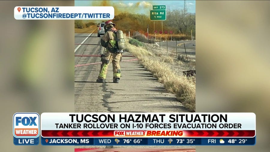 Hazardous gas closes highway after semi crash in Tuscan, Arizona