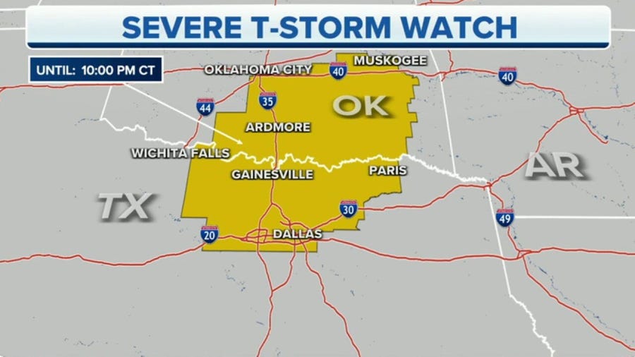 Severe Thunderstorm Watch issued for Oklahoma, Texas