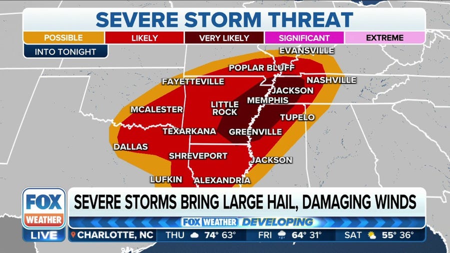 Storms threaten large swath of US from Ohio Valley to South