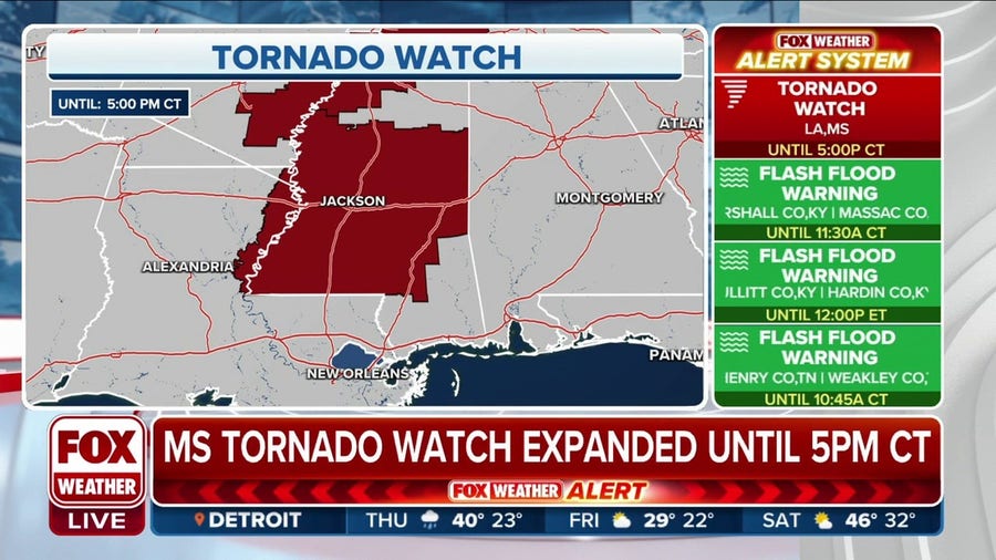 Tornado Watch expanded for parts of Mississippi and Louisiana