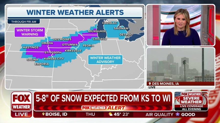 Winter storm delivering snow across Central Plains, Upper Midwest