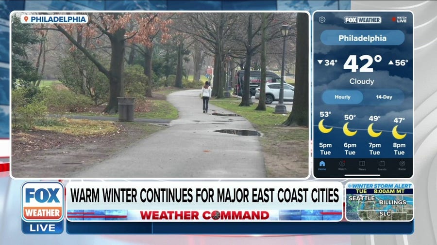 Warm winter continues for major cities across East Coast