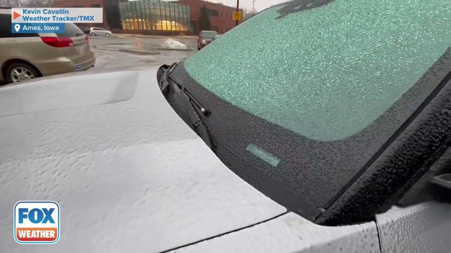 Car completely covered in ice in Iowa