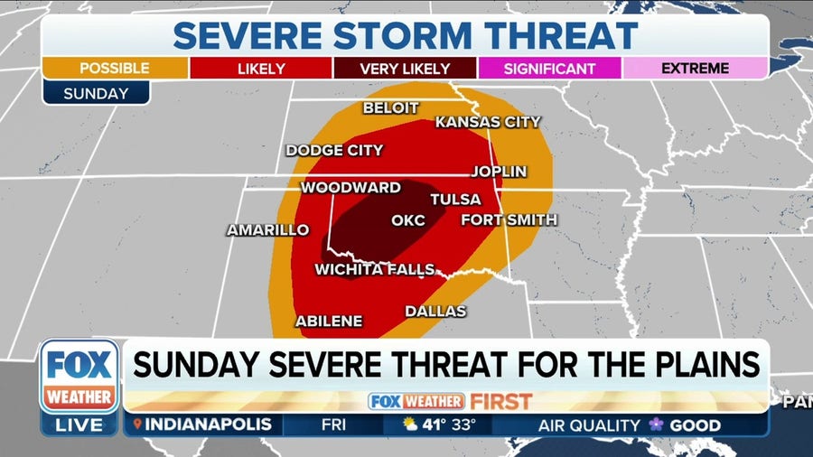 Severe storms with potential tornadoes, large hail possible for Southern Plains on Sunday