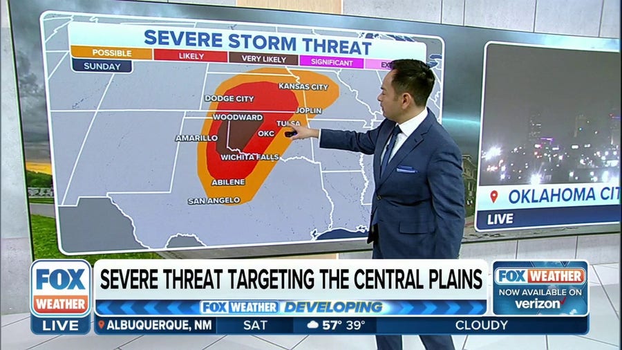 Severe threat targets Central Plains on Sunday