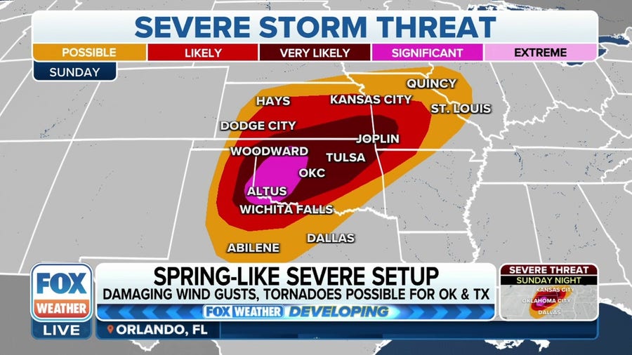 Strong tornadoes possible in parts of the Plains as severe weather threat grows on Sunday