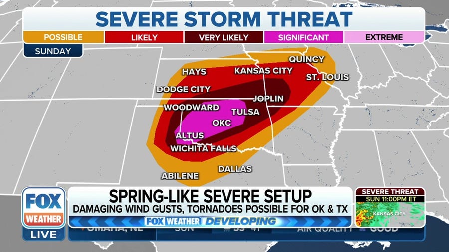 Strong tornadoes possible in Texas, Oklahoma on Sunday