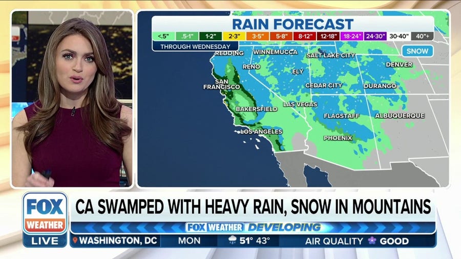 California to be swamped with heavy rain, snow in the mountains through Wednesday