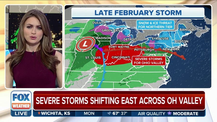 Severe storms possible across Ohio Valley, snow and ice threat for northern tier of US