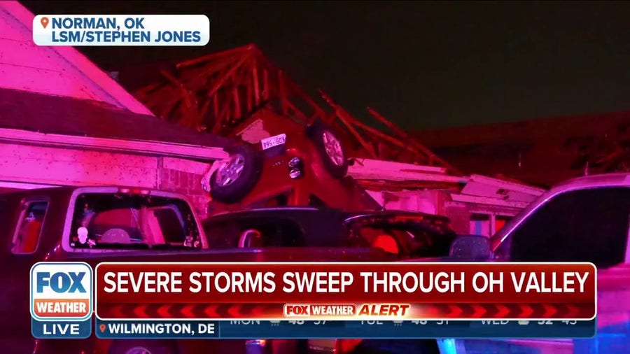 Cars flipped, roofs blown off homes from tornado in Norman, Oklahoma