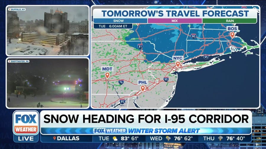Snow falls in NYC, storm targets I-95 corridor in Northeast