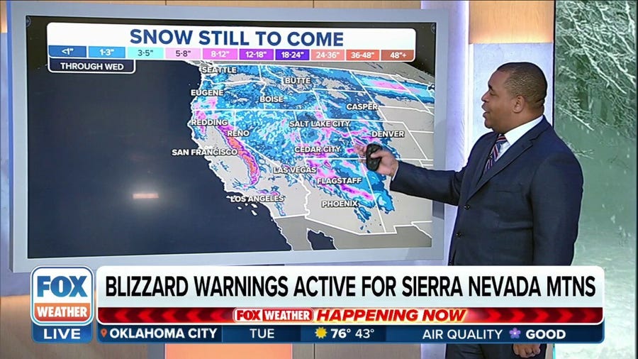 Blizzard Warnings issued in California's Sierra Nevada as significant snow is expected