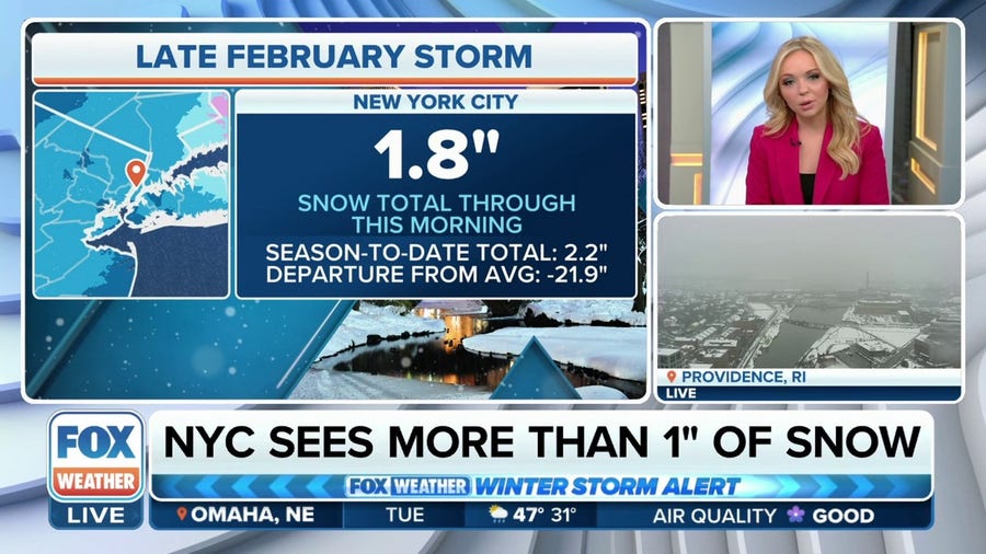 NYC sees close to 2 inches of snow as winter storm blankets Northeast