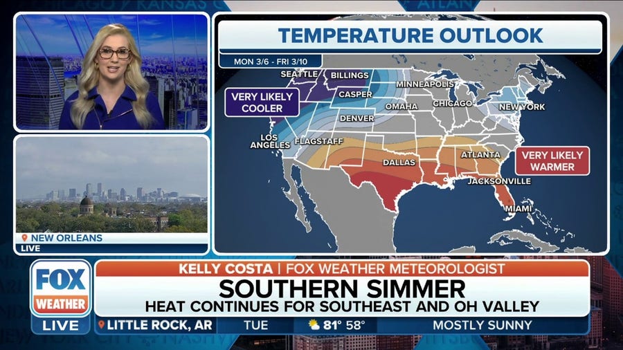 Temperature outlook shows continued heat for the South and Chill for the West and Northeast