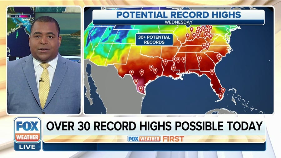 Numerous record highs possible across eastern half of US as spring warmth continues