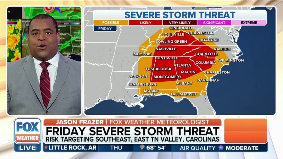 Severe threat shifts into parts of Southeast, Carolinas on Friday