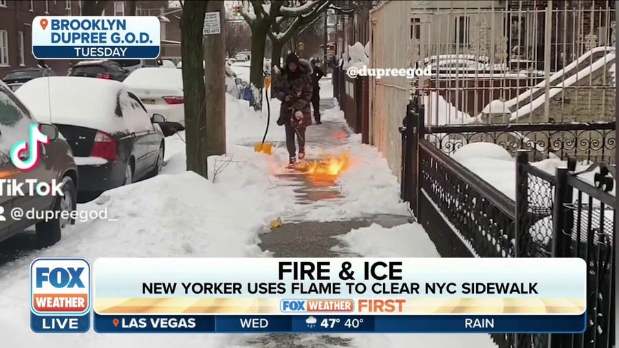 New Yorker uses flamethrower to clear icy sidewalk