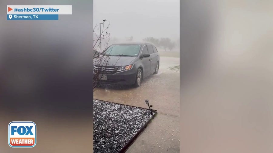 Hail falls in Sherman, Texas