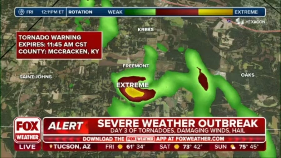 Fast-moving, radar-indicated tornado crossing Kentucky