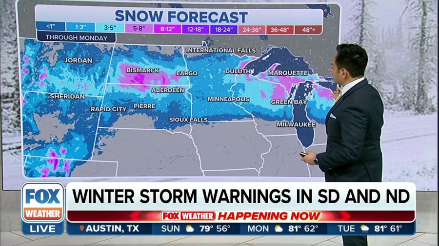 Quick moving winter storm bringing snow to the Northern Plains