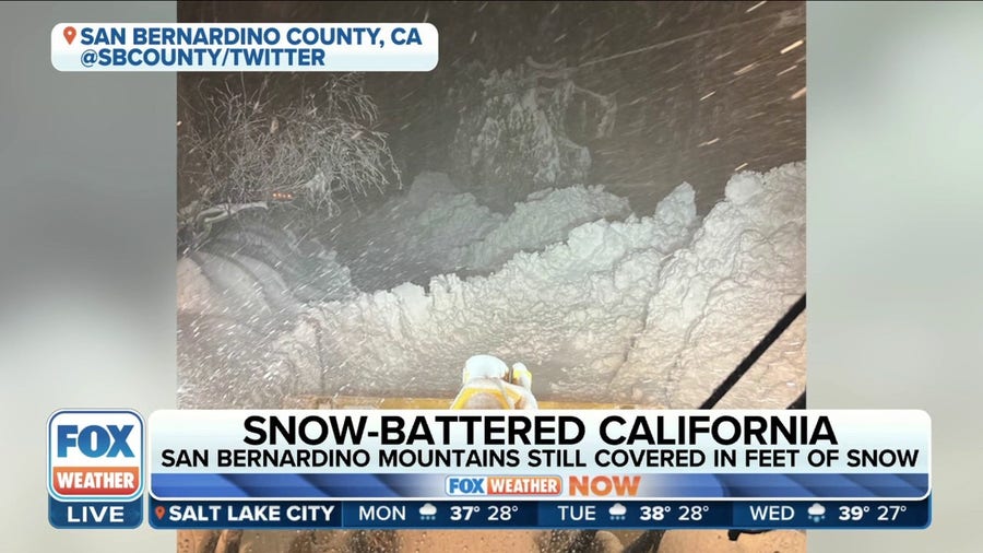 San Bernardino, California residents stuck in snow after winter storm