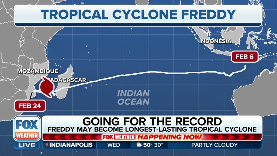 Freddy likely to set new world record for longest-lasting tropical cyclone