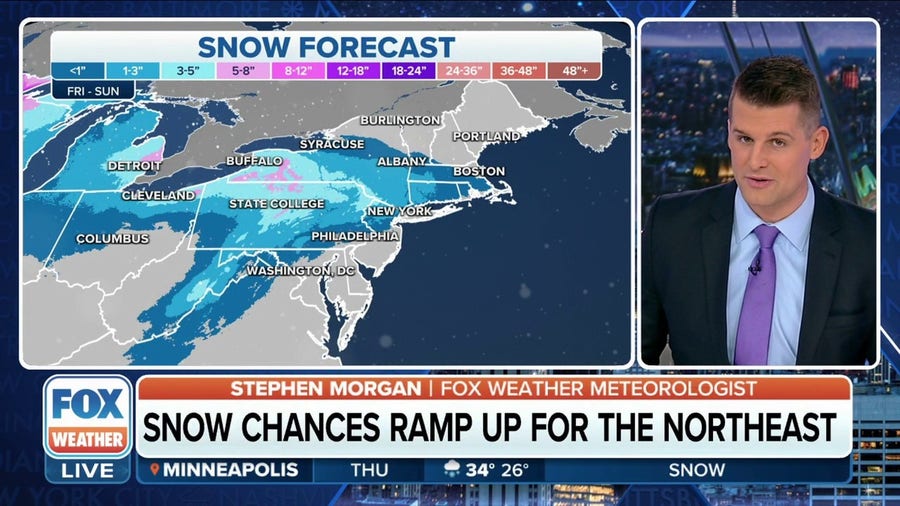 Storm system will bring snow to interior Northeast, rain for coastal areas